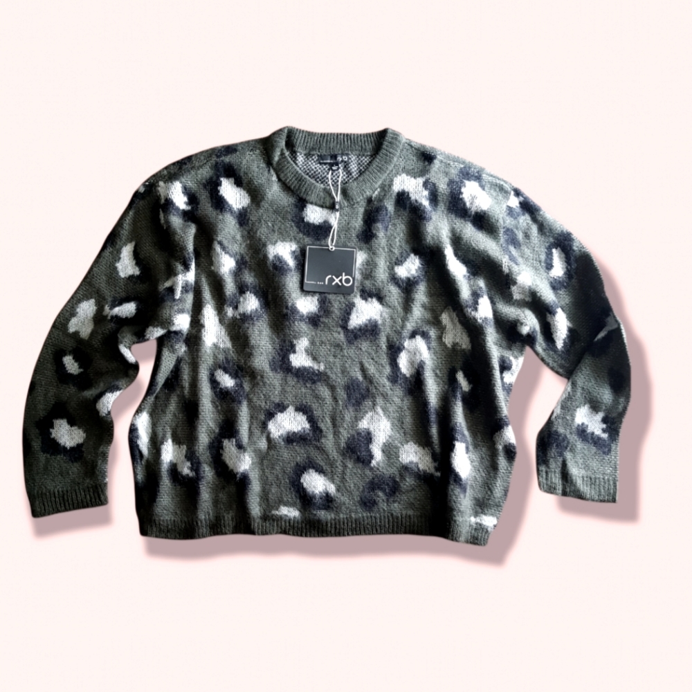 RXB olive green camo animal print sweater sizes medium & large NEW